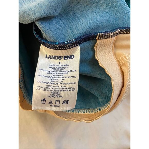 Lands end blue green ruched 1 piece size 8 swimsuit - Picture 3 of 7